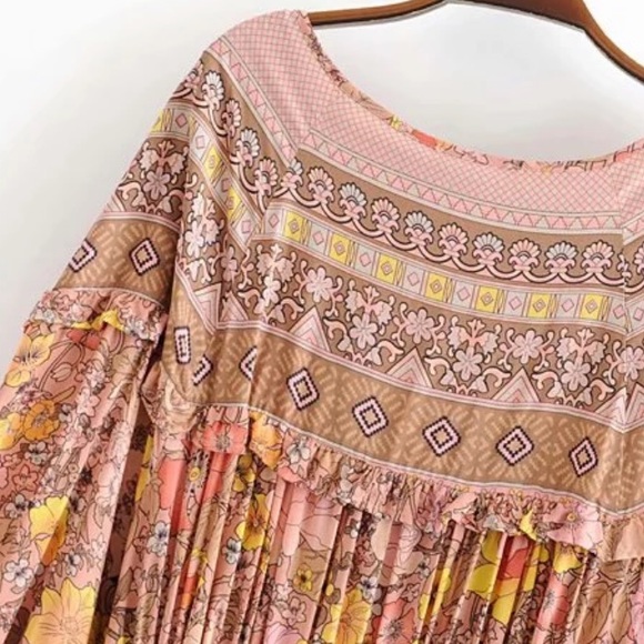 Gypsy Boho Festival Floral Mini Long Sleeve Dress - Picture 9 of 12